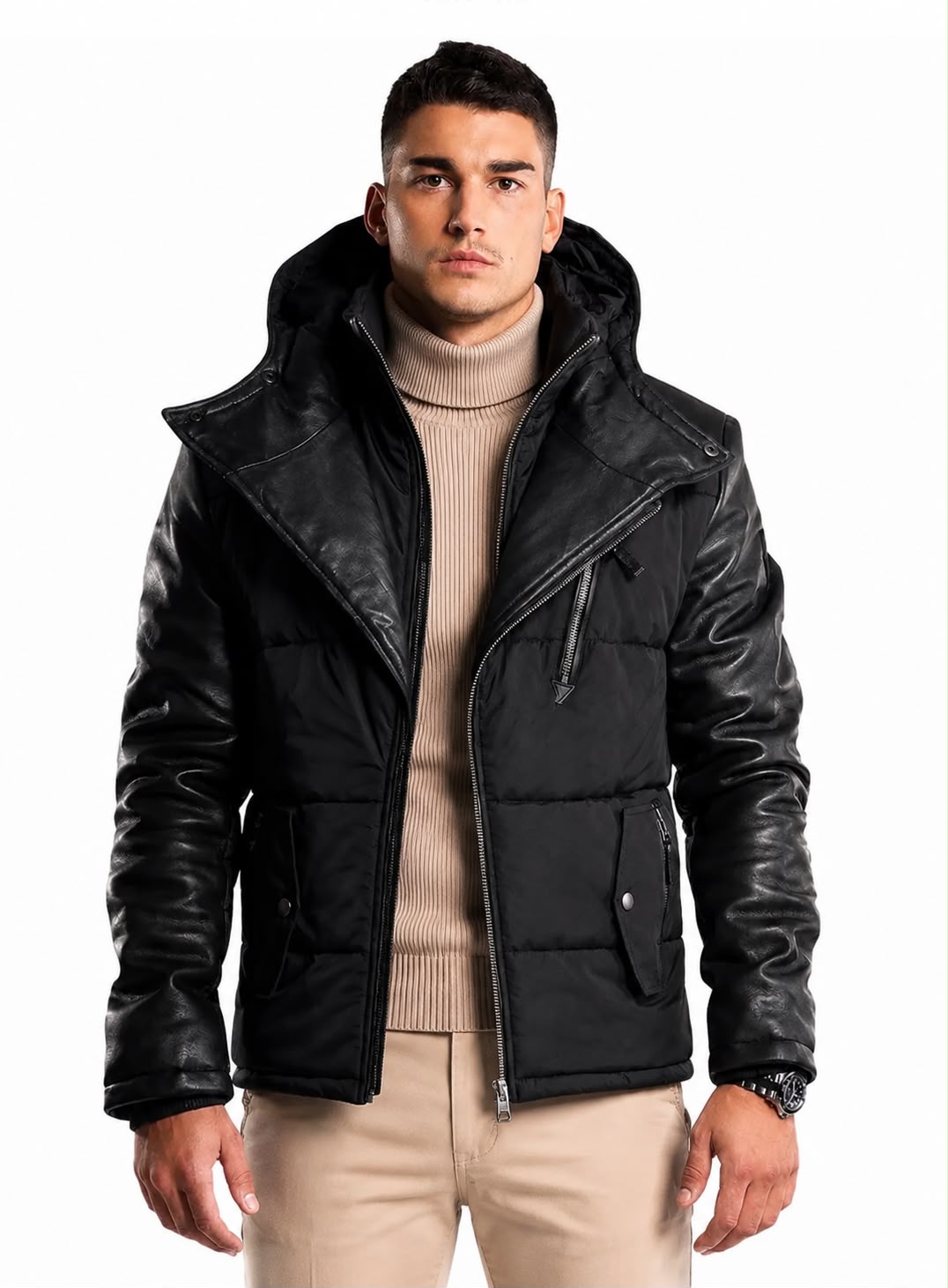 Adamo Leather Sleeves Parka-thumbmail-2