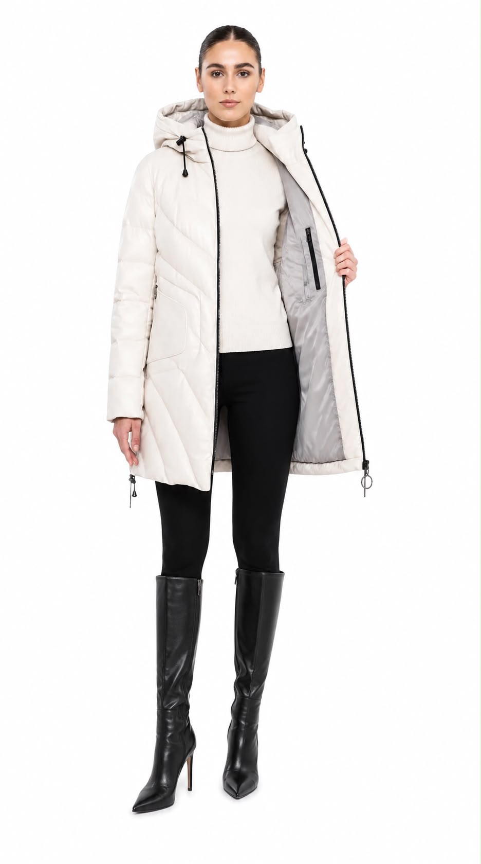 TINA  LEATHER FITTED DOWN PUFFER IN LAMBSKIN-thumbmail-5