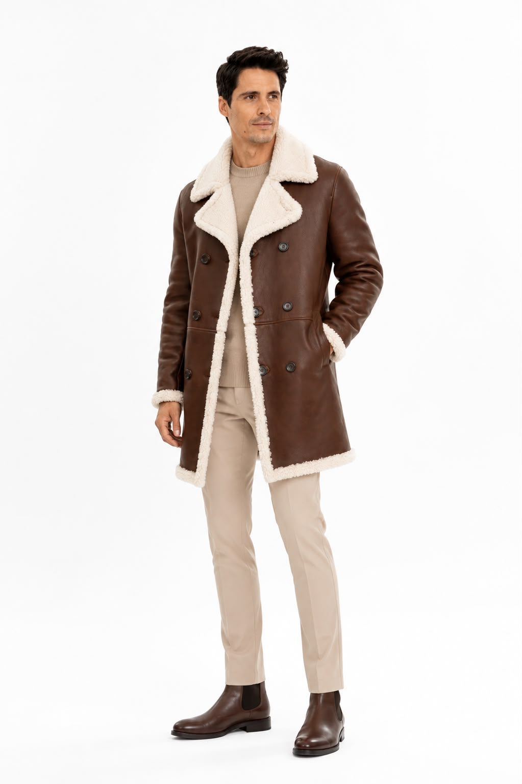Nick Mens Genuine  Shearling Trench Coat-thumbmail-4