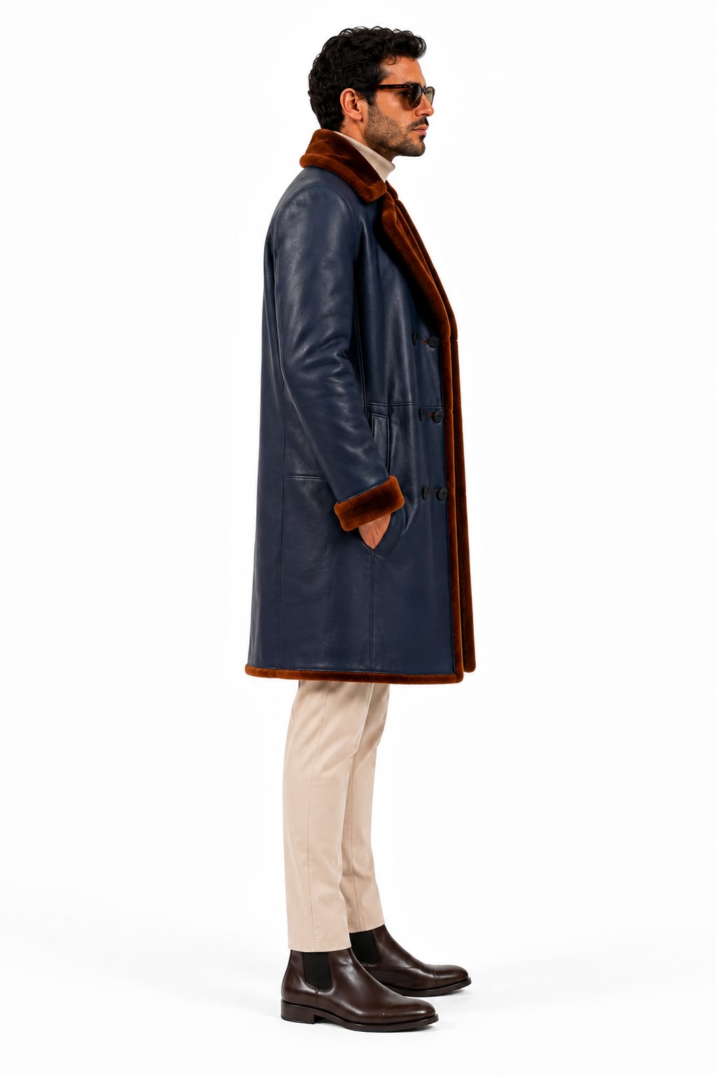 Double-Faced Shearling Trench Coat-thumbmail-4