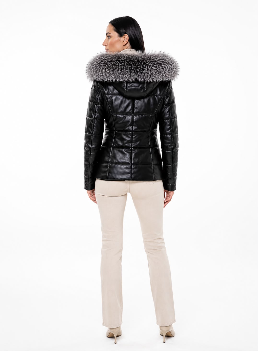 Lyanna Women's Leather Down Coat with Removable Fur-thumbmail-3
