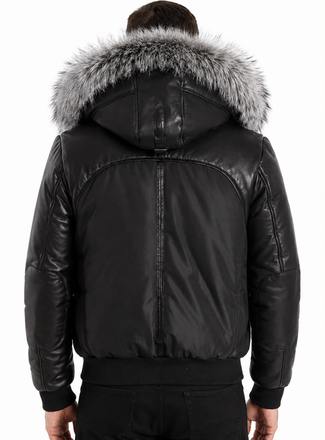 Victor Men's Winter Jacket Leather Sleeves With Silver Fox-thumbmail-3