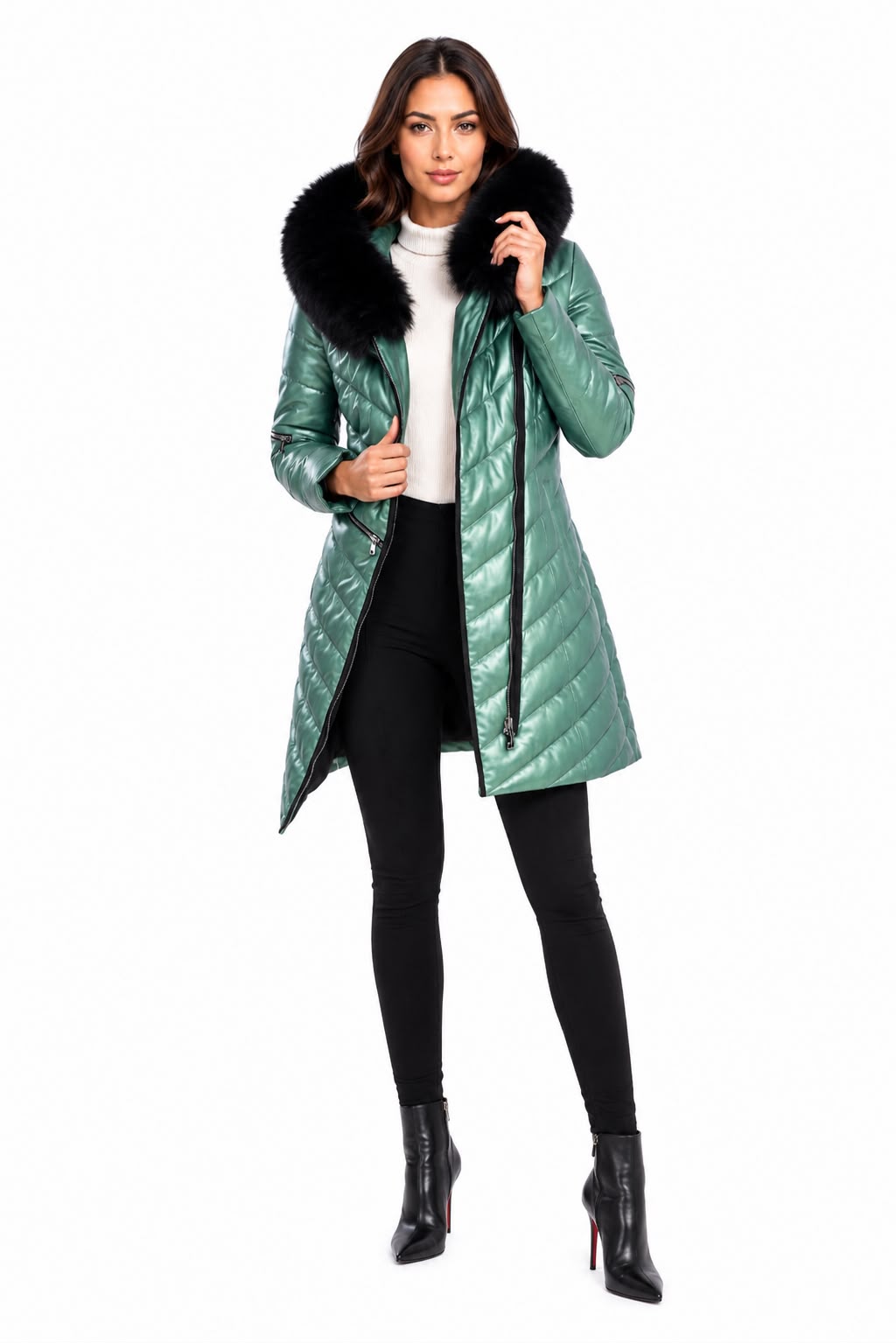 GRACE LEATHER FITTED DOWN PUFFER IN LAMBSKIN