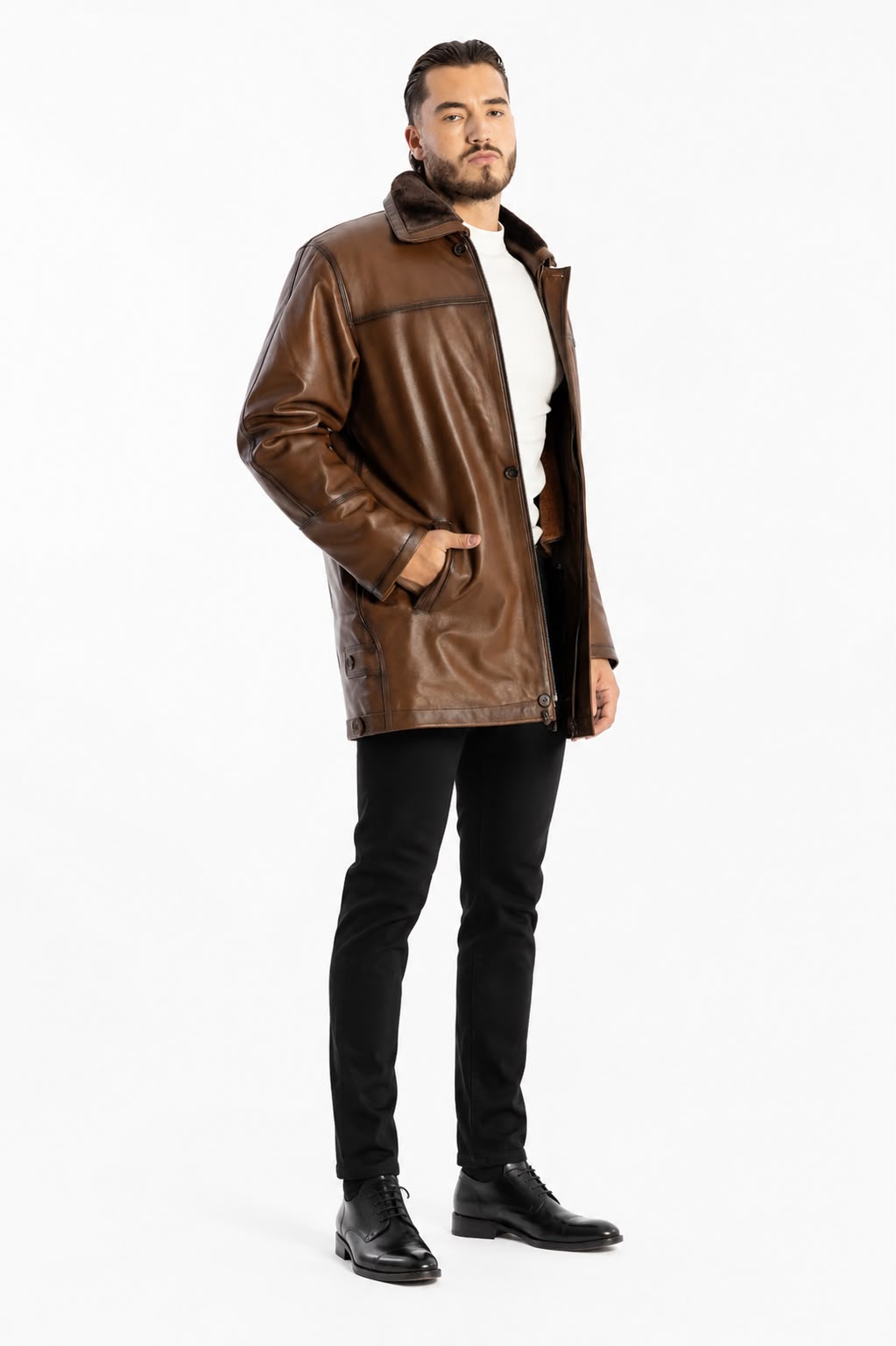 Hudson Premium Lambskin Leather Jacket with Removable Lining & Fur Collar