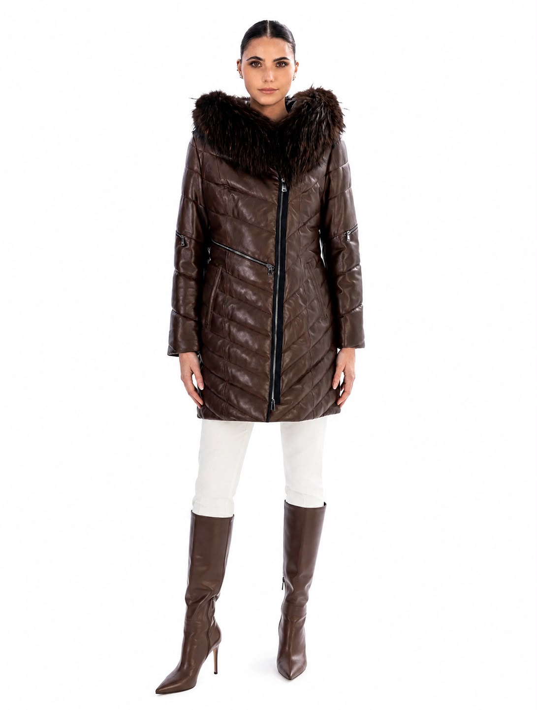GRACE  WOMEN'S QUILTED DOWN PUFFER WITH Fox Fur-thumbmail-1
