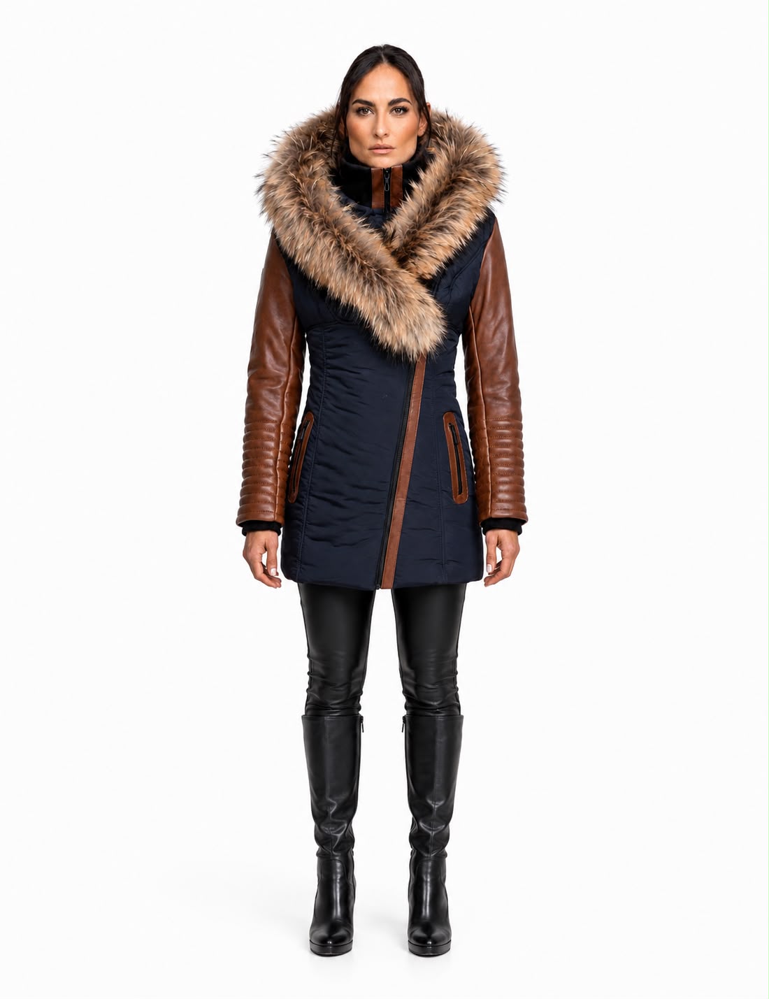 Melania Down Puffer With Leather Sleeves CG-thumbmail-3