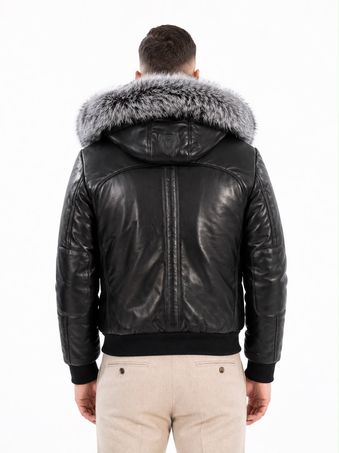 Victor Leather Bomber Jacket With Silver Fox