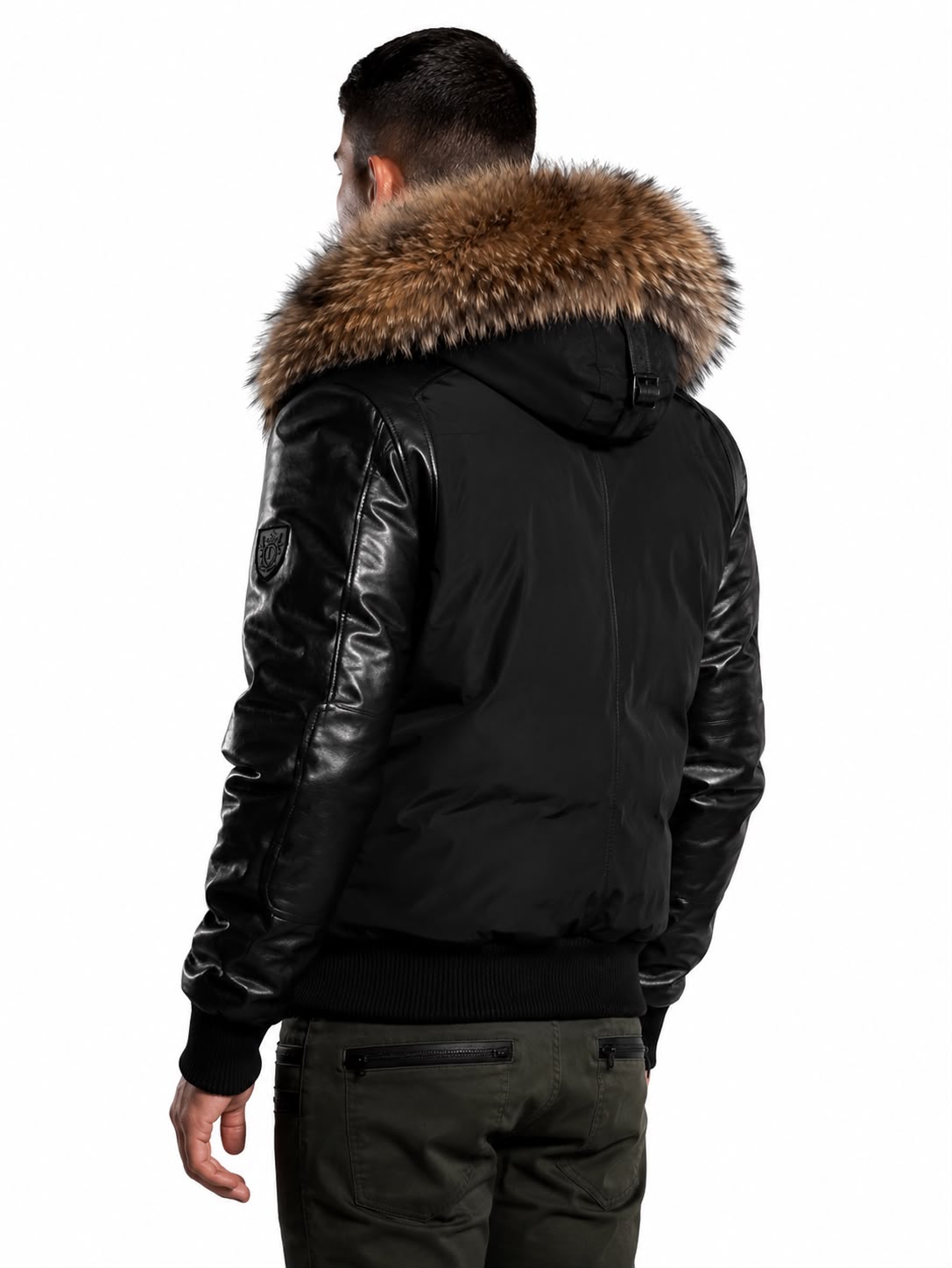 Victor Men's Winter Jacket Leather Sleeves With Natural Fur