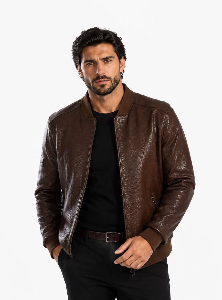 SCOTT BOMBER JACKET IN GRAINED LEATHER