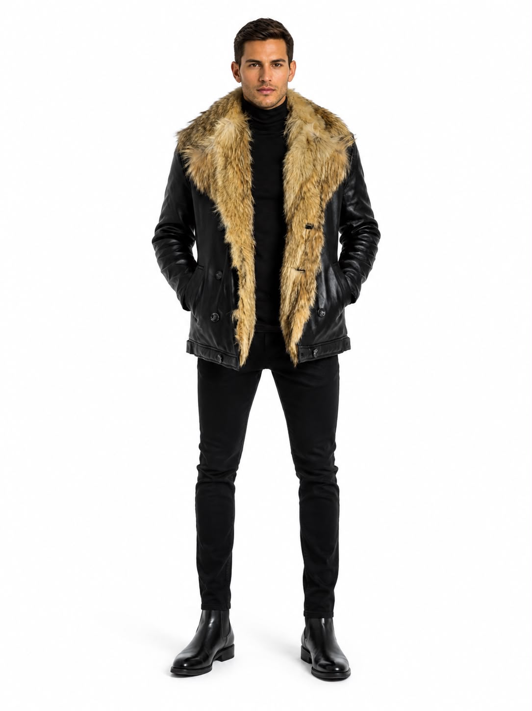 Marvin Lambskin Leather Jacket with Natural Real Fur-thumbmail-2