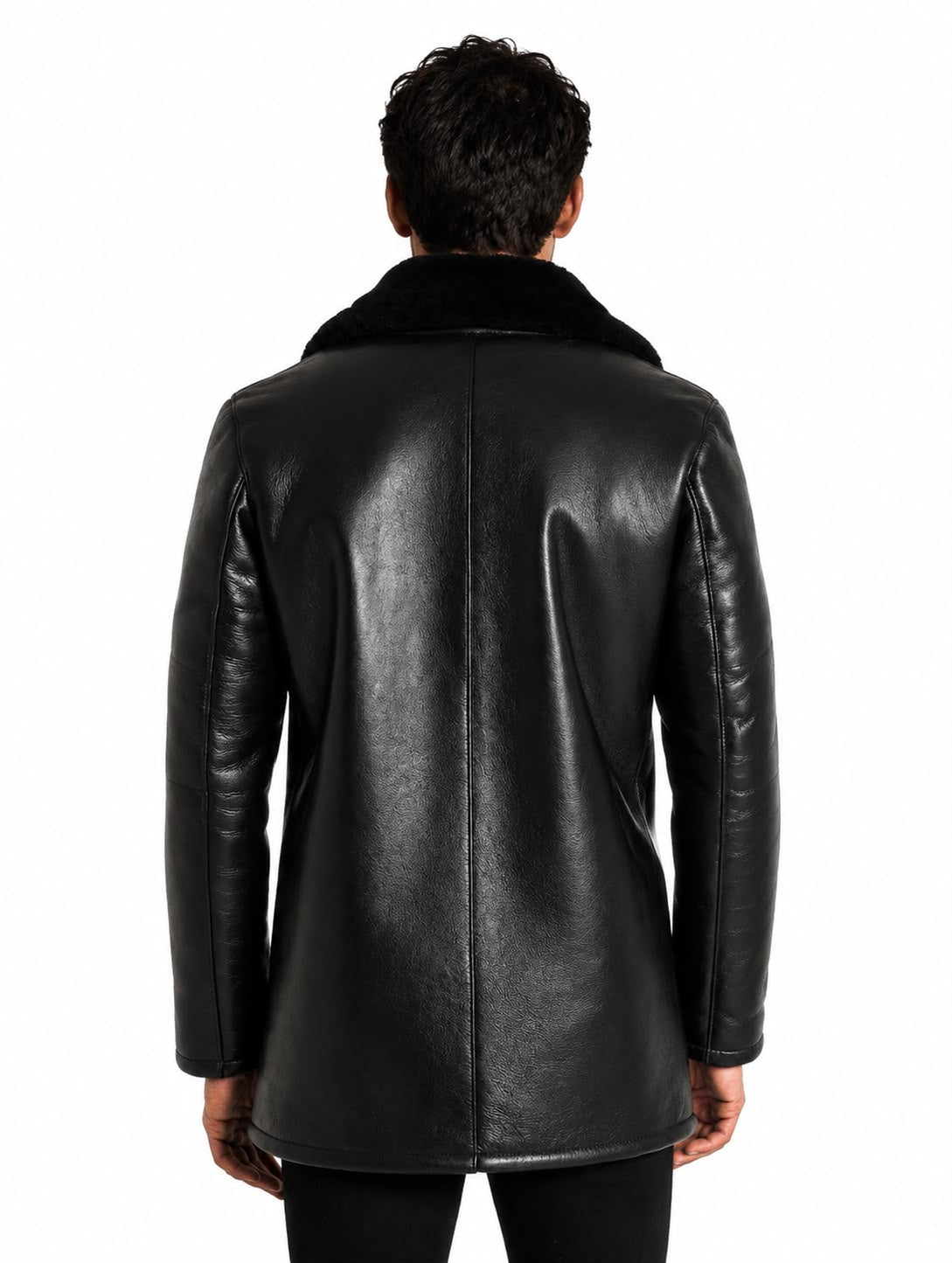 Quincy Men's Genuine Shearling Double-Breasted Coat – Black-thumbmail-2