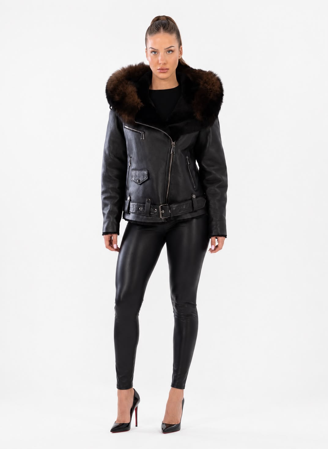ELODIE  shearling jacket with fox fur-thumbmail-3
