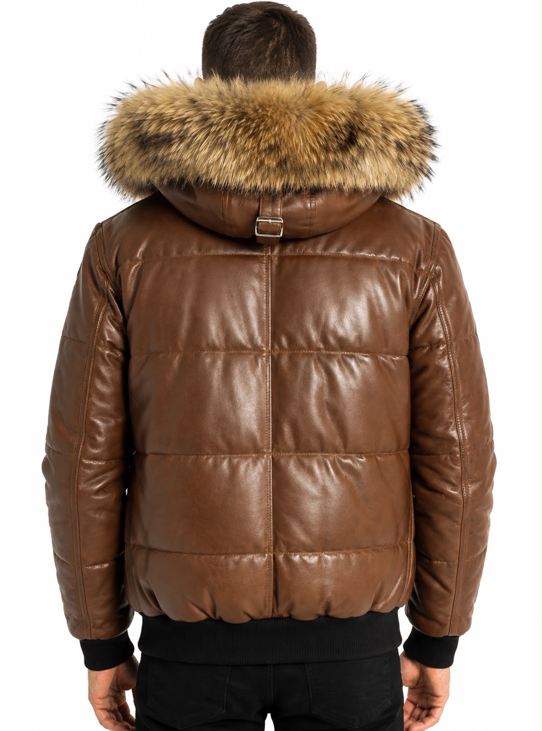 Lorenzo Genuine Leather Winter Puffer Jacket with Removable Hood & Natural Fur Trim-thumbmail-2