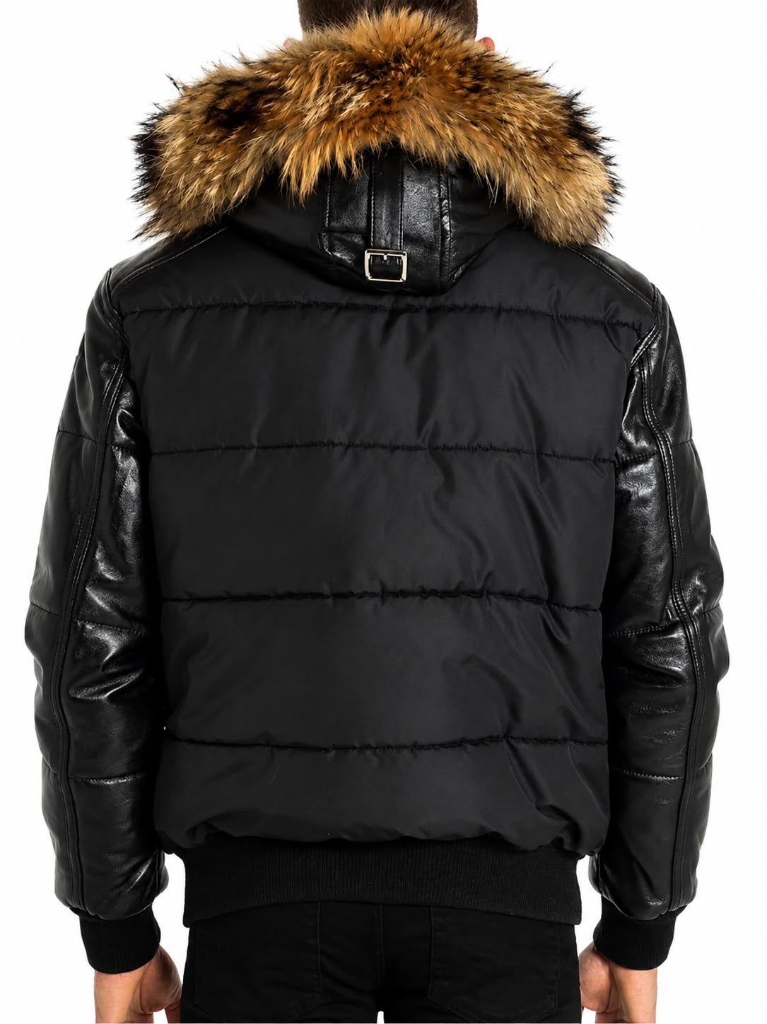 Lorenzo Down Bomber With Leather Sleeves