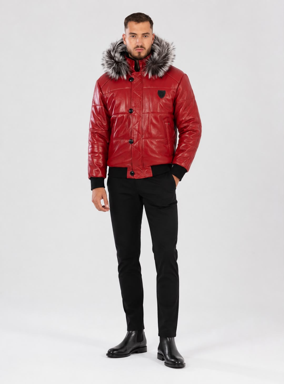 Arctic Men’s Winter Leather Coat With Silver Fox Fur