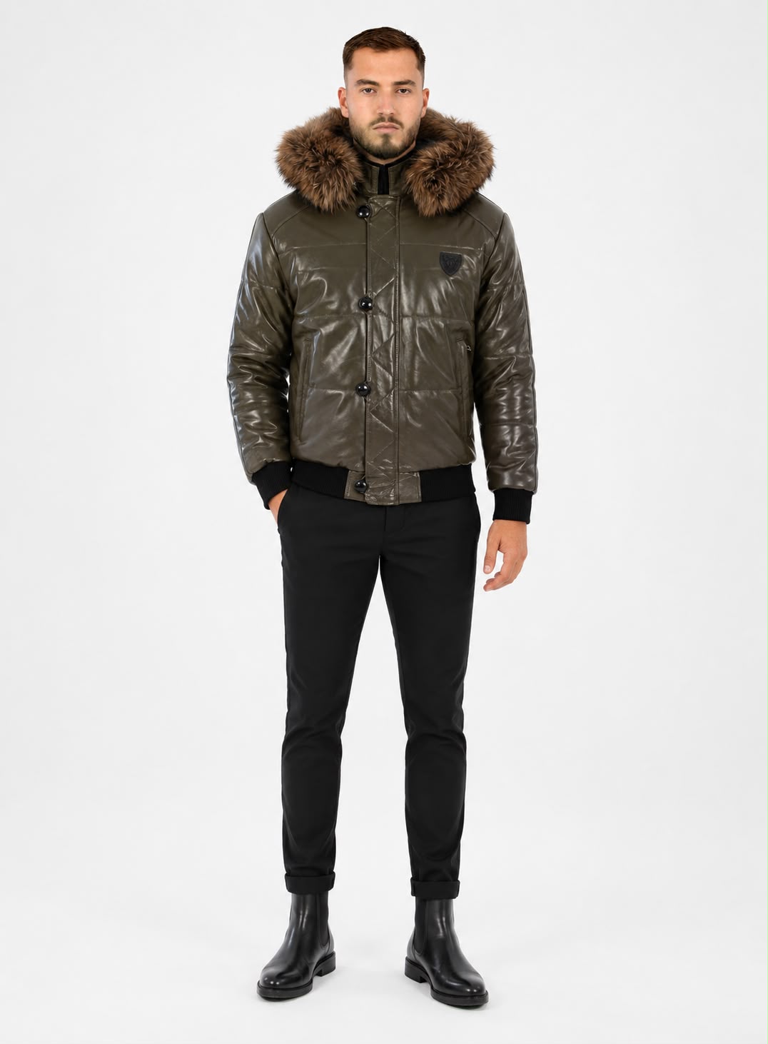 Arctic Men’s Winter Leather Coat With Natural Fur