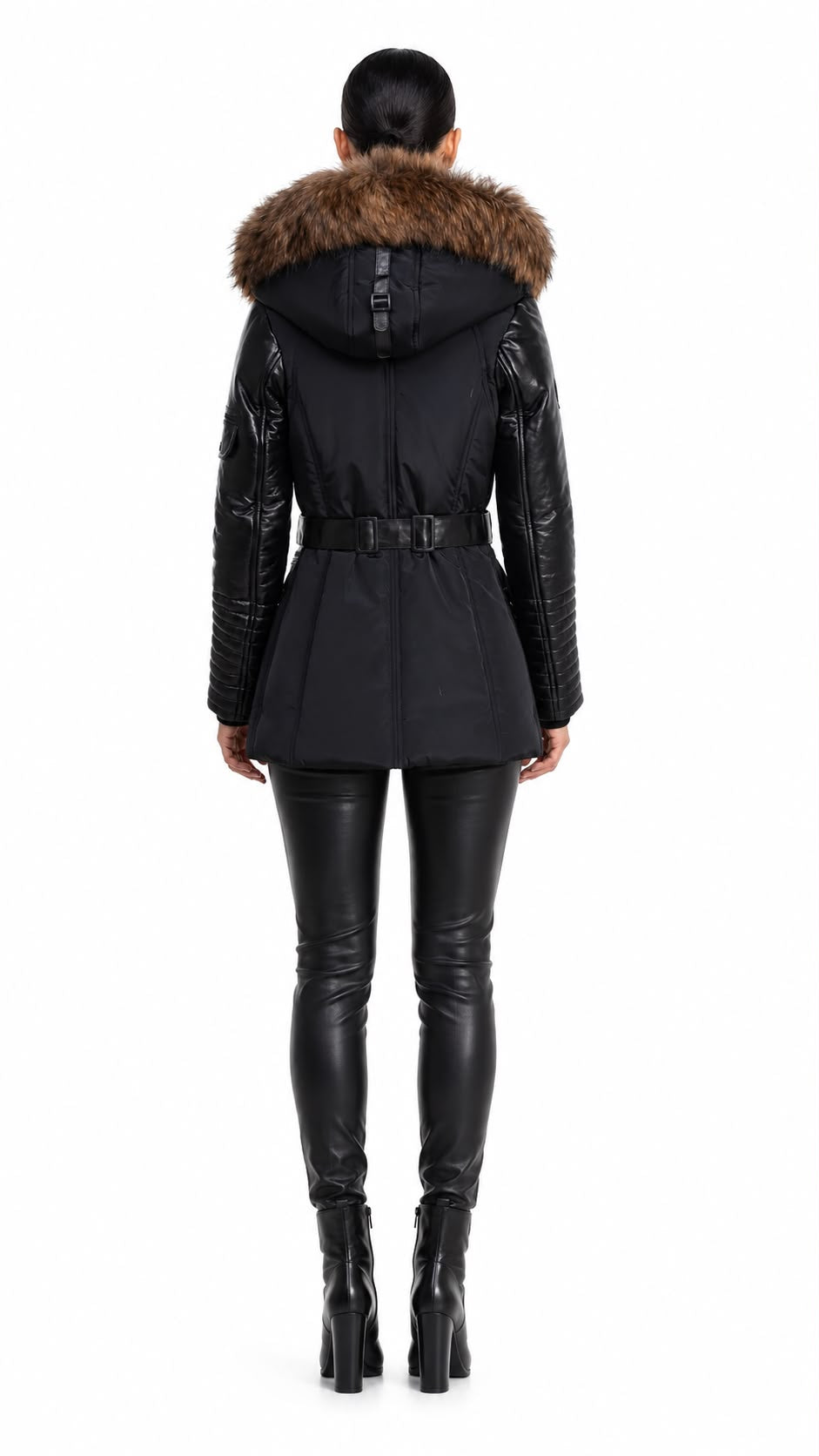 Kim Leather Sleeve Jacket With Natural Fur-thumbmail-5