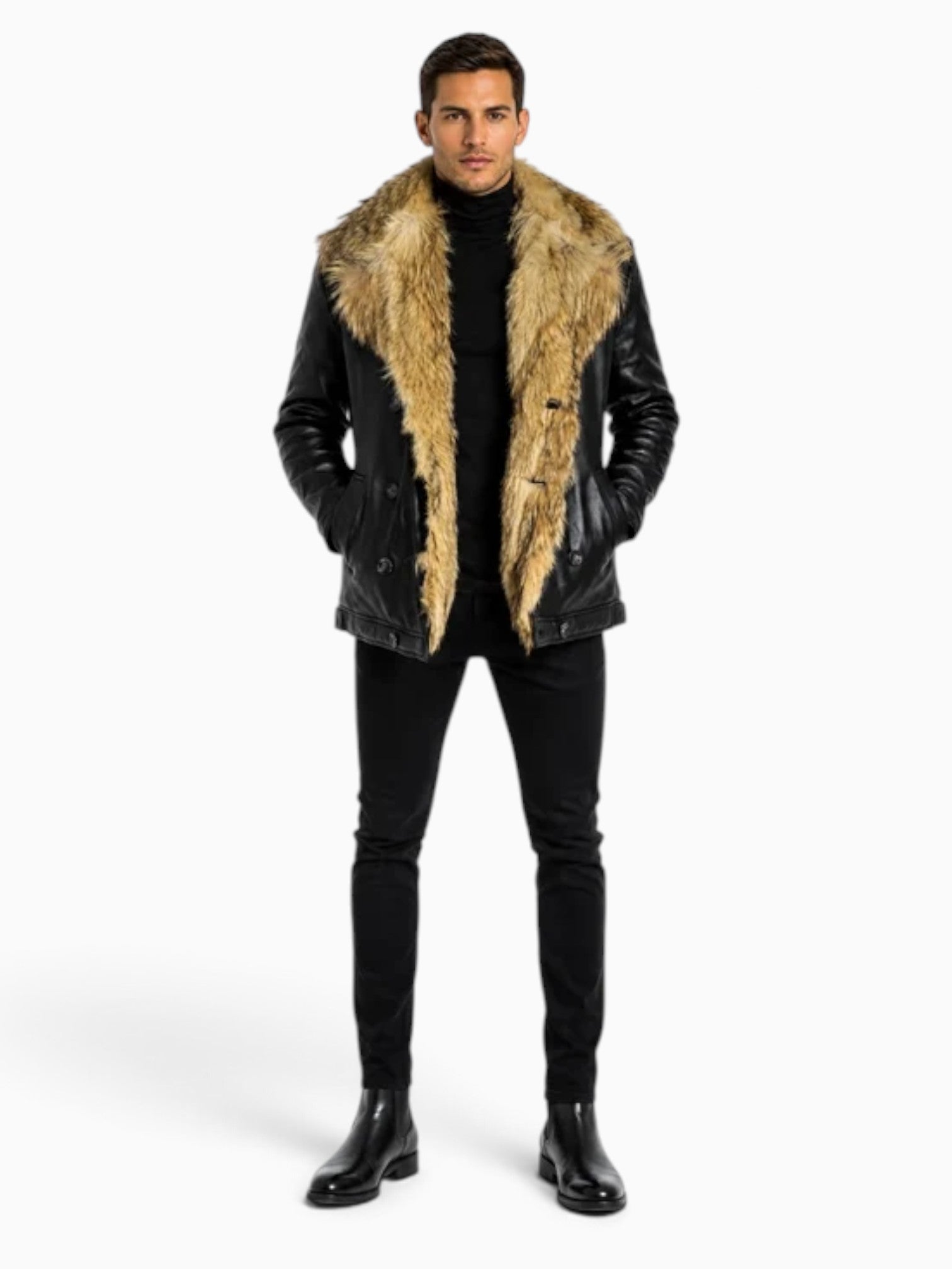 Marvin Lambskin Leather Jacket with Natural Real Fur