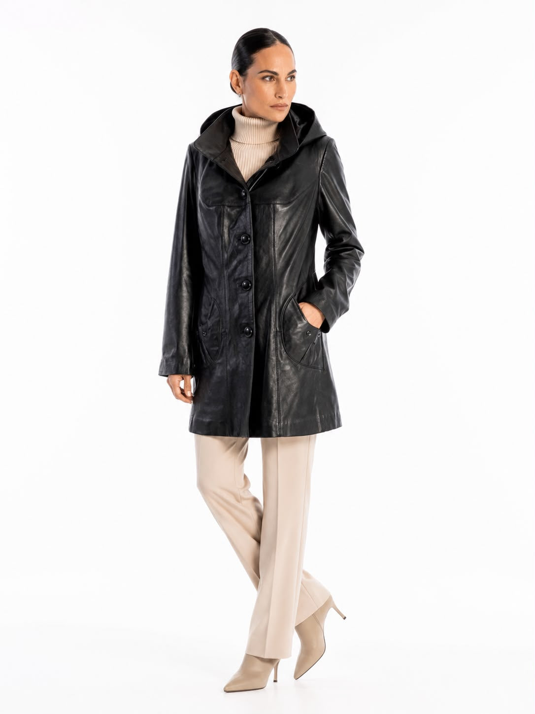 Thea leather trench coat