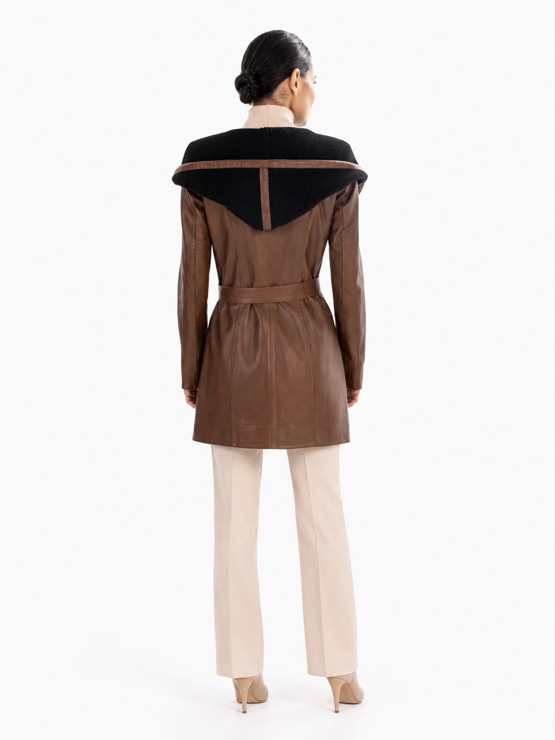 Lucie Leather Trench Coat - Brown-thumbmail-3
