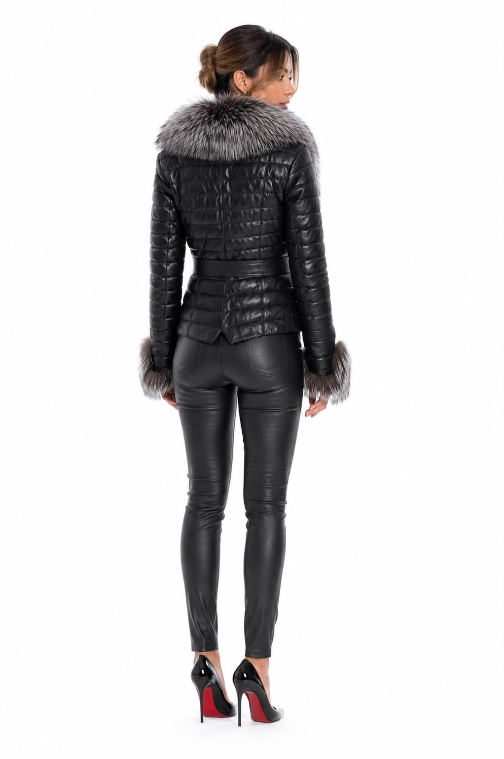 Gianna Women's Leather Coat with Silver Fox Fur-thumbmail-3