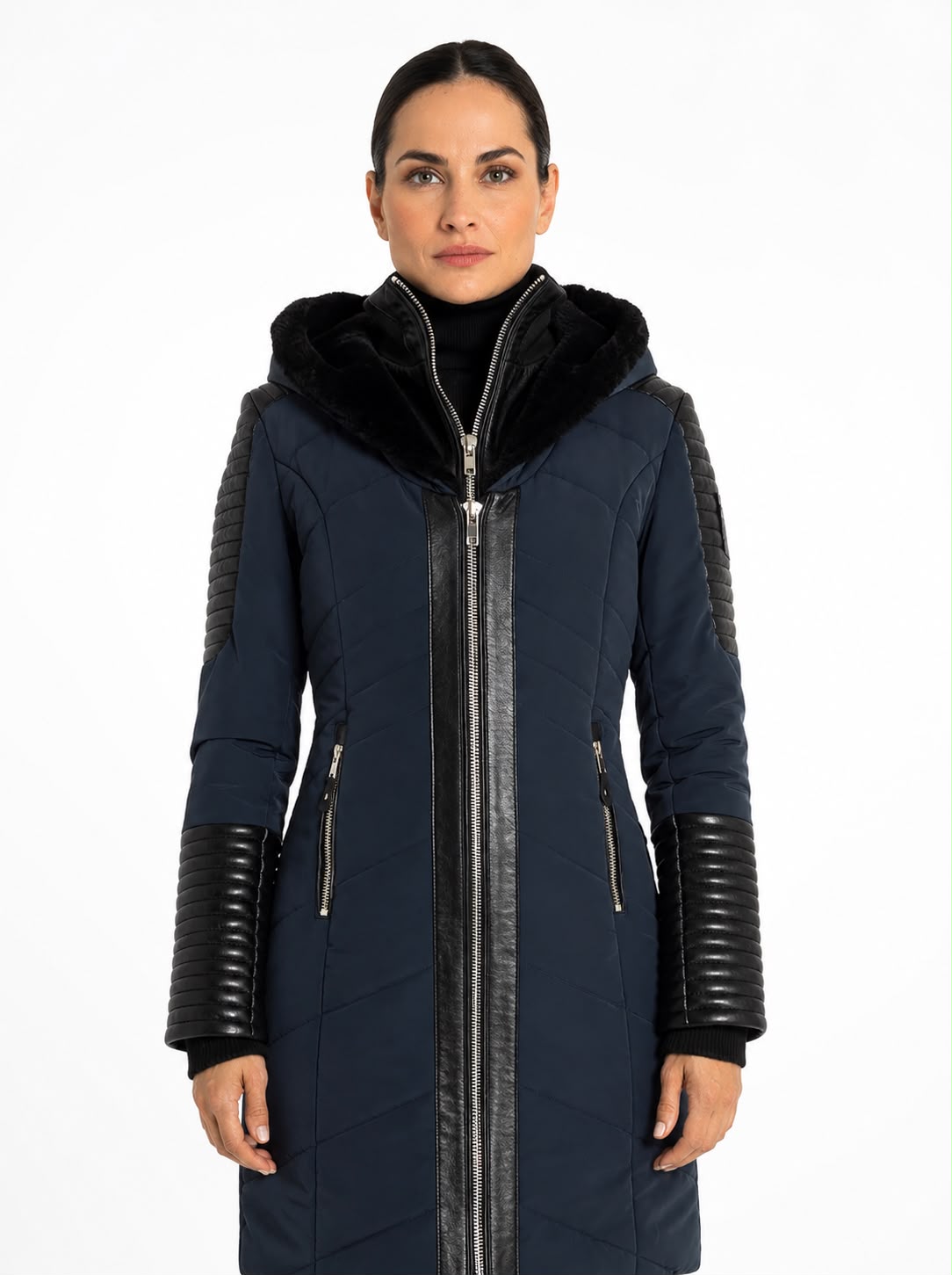 Hailey Leather Trim Parka with Fur-Lined Hood