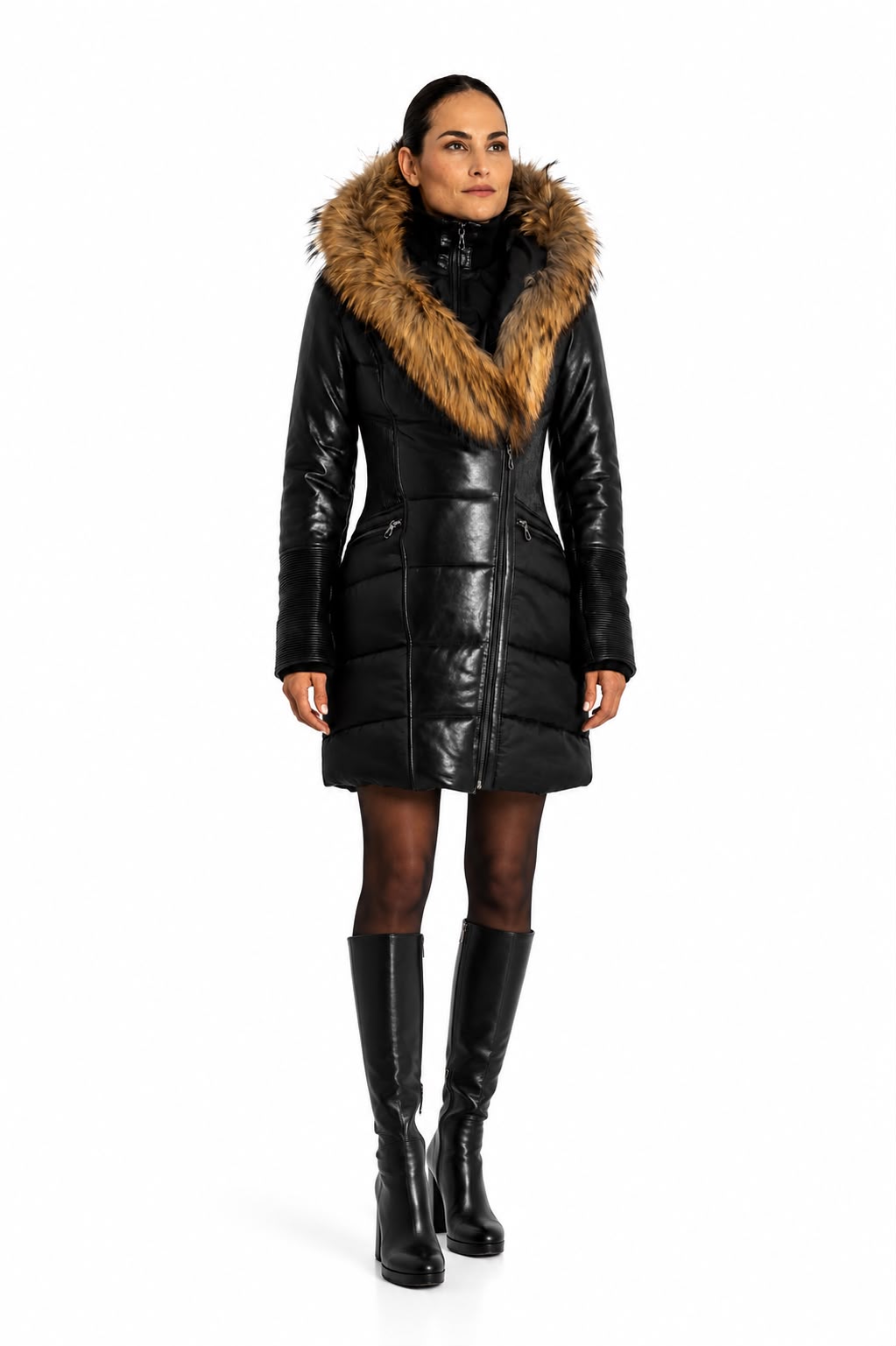 Kylie Leather Sleeves Parka-thumbmail-4