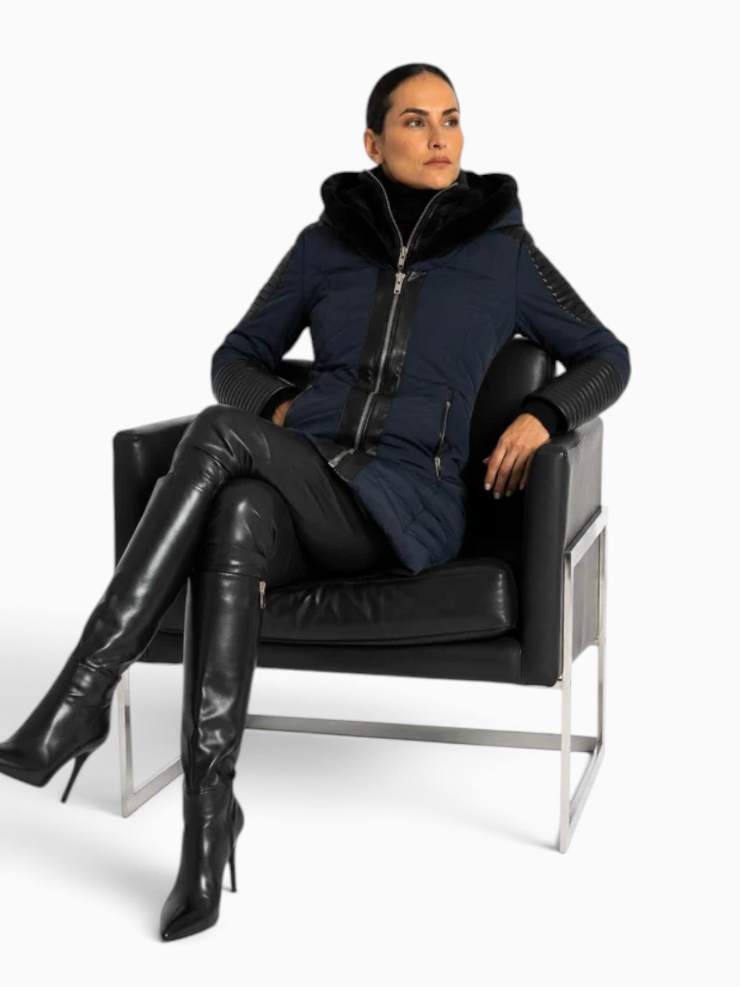 Hailey Leather Trim Parka with Fur-Lined Hood-thumbmail-2