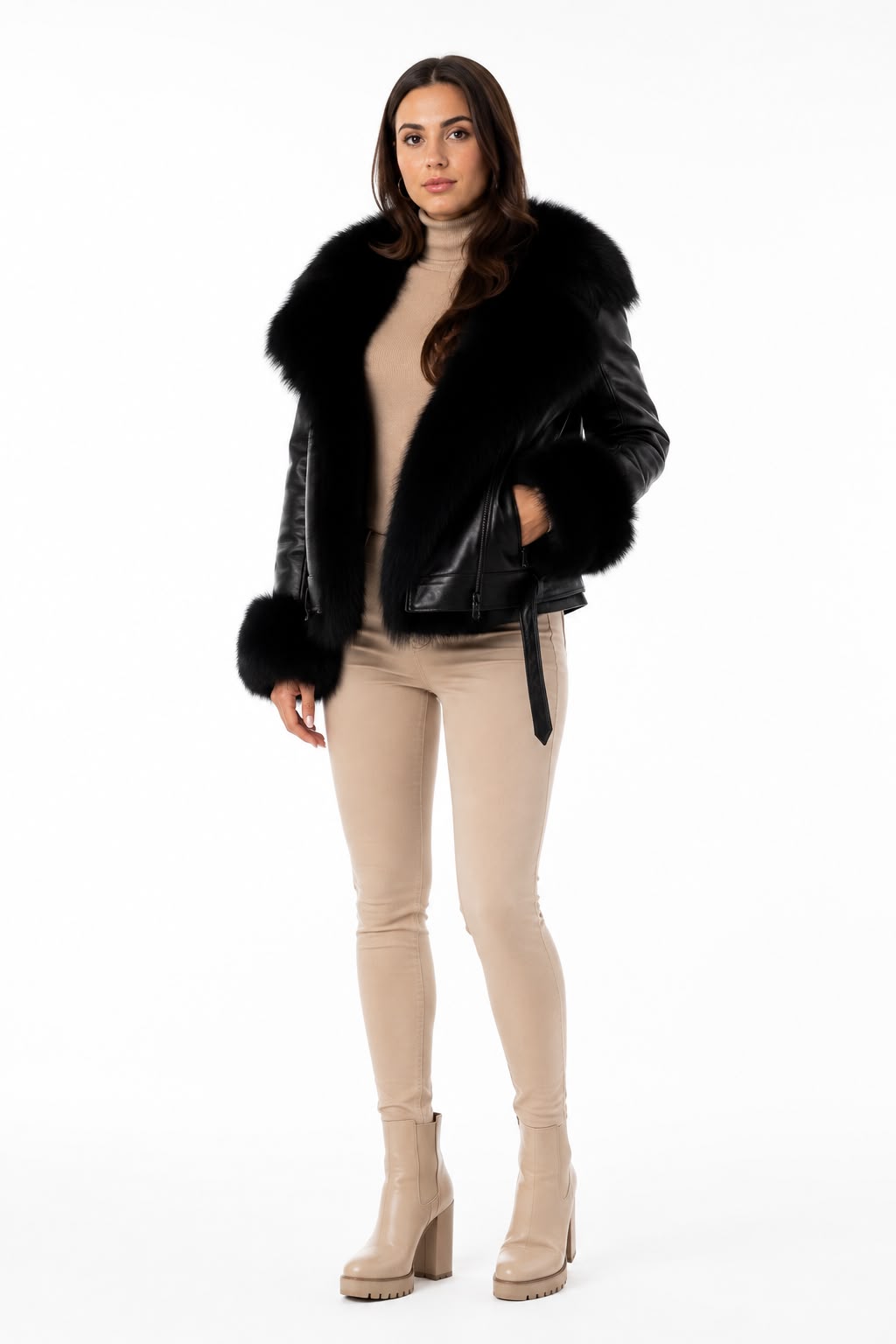 Bella Shearling Jacket with black fox fur-thumbmail-3