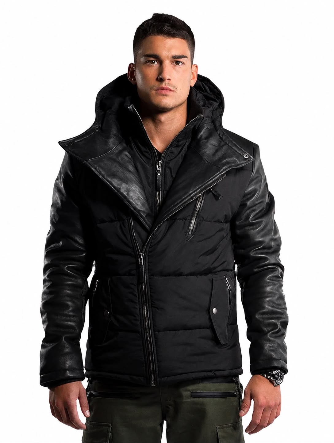 Adamo Leather Sleeves Parka