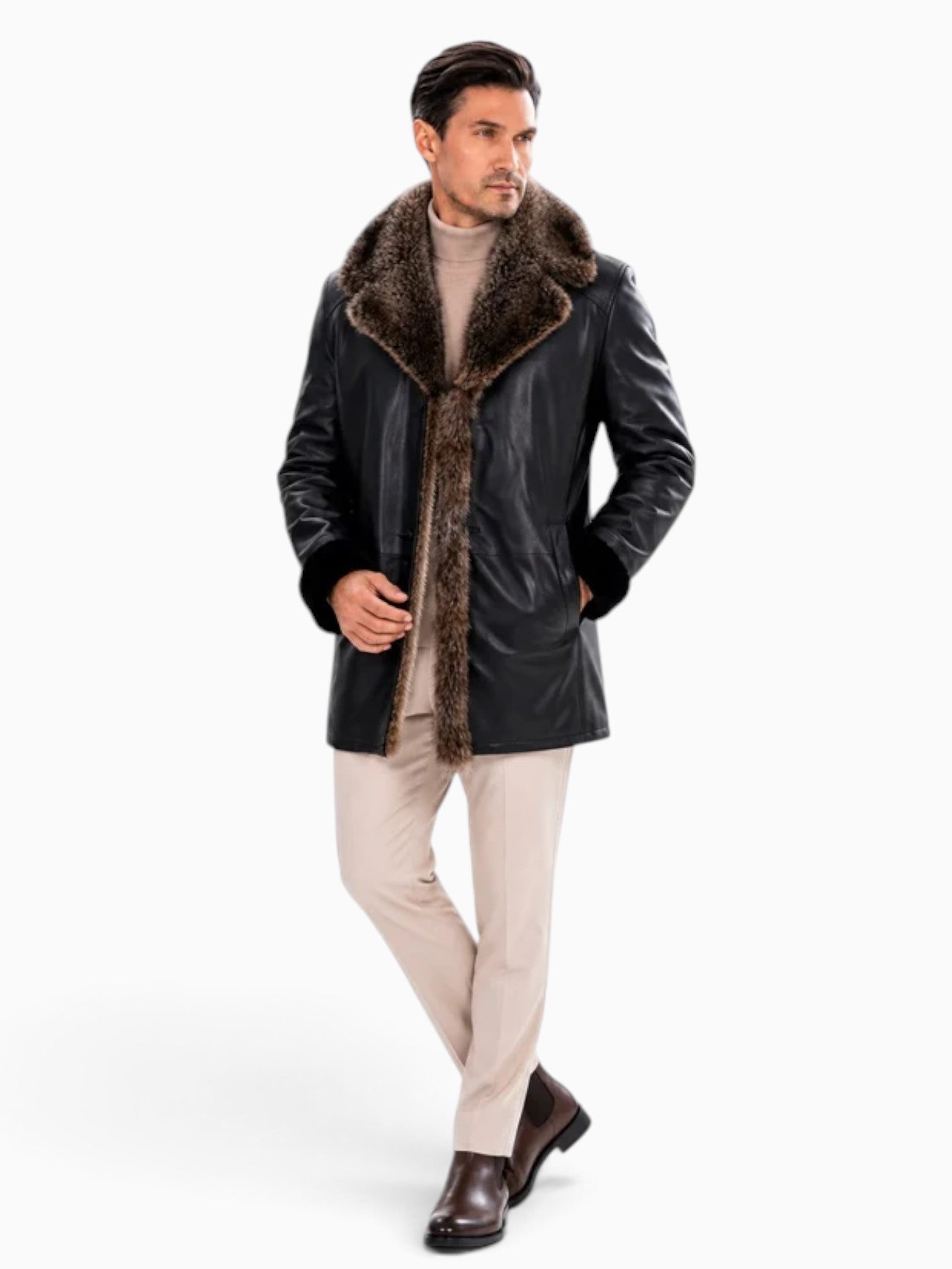 BRAD MEN'S  Genuine SHEARLING  JACKET with FOX FUR
