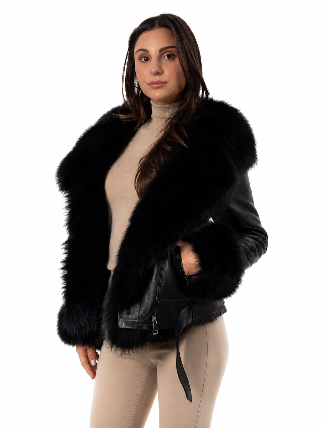 Bella Shearling Jacket with black fox fur-thumbmail-4