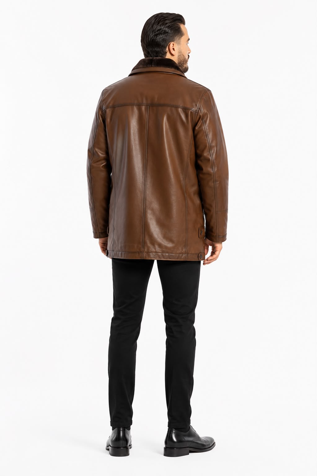Hudson Premium Lambskin Leather Jacket with Removable Lining & Fur Collar-thumbmail-4
