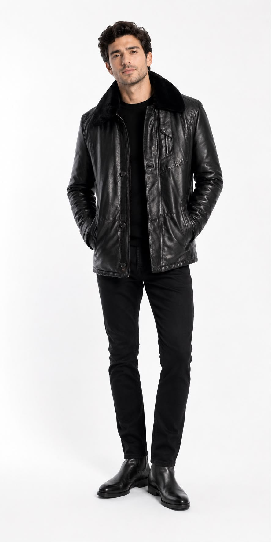 Carter Leather Coat with Removable Shearling Collar-thumbmail-4