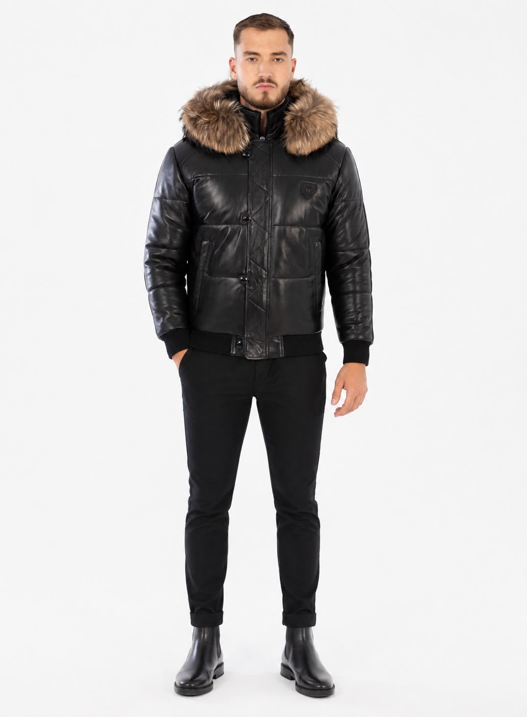 Arctic Men’s Winter Leather Coat With Natural Fur