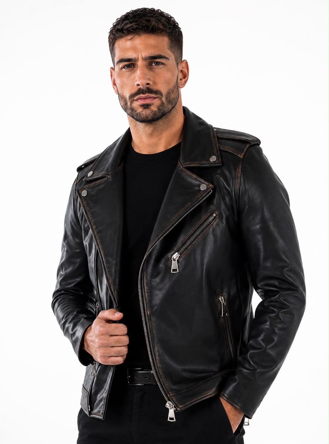 BIKER JACKET IN VINTAGE GRAINED LAMBSKIN
