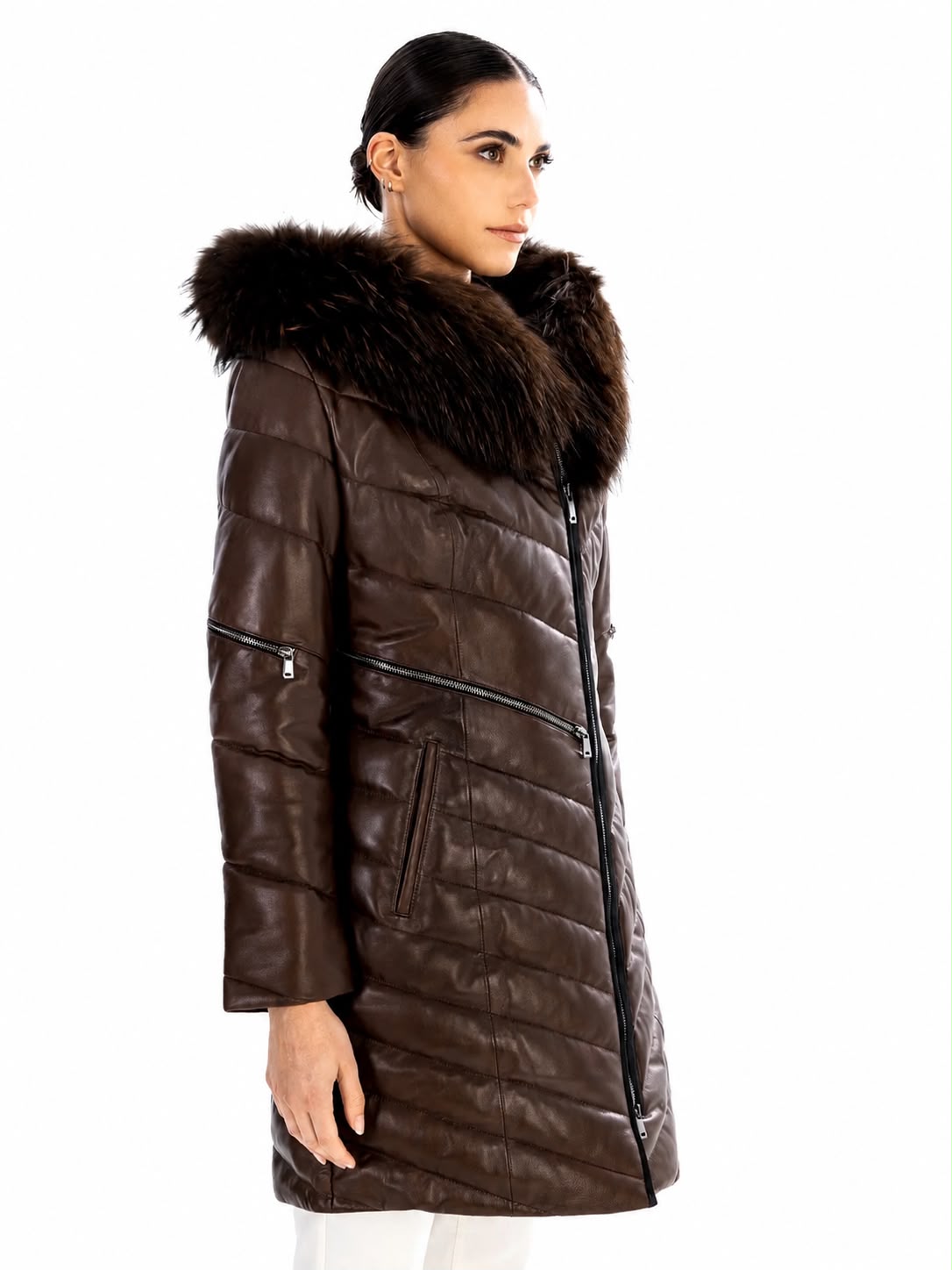 GRACE  WOMEN'S QUILTED DOWN PUFFER WITH Fox Fur-thumbmail-5