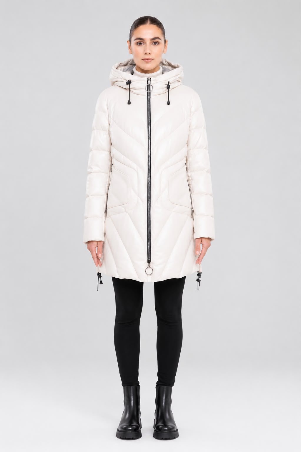 TINA  LEATHER FITTED DOWN PUFFER IN LAMBSKIN