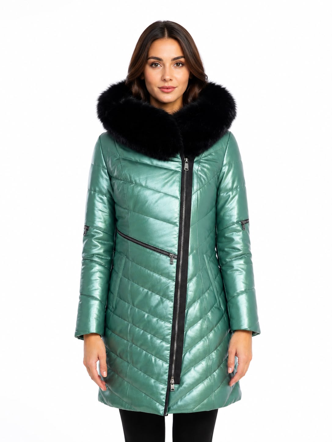 GRACE LEATHER FITTED DOWN PUFFER IN LAMBSKIN-thumbmail-3