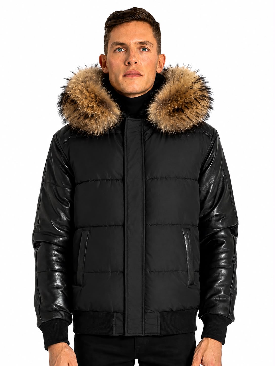 Lorenzo Down Bomber With Leather Sleeves