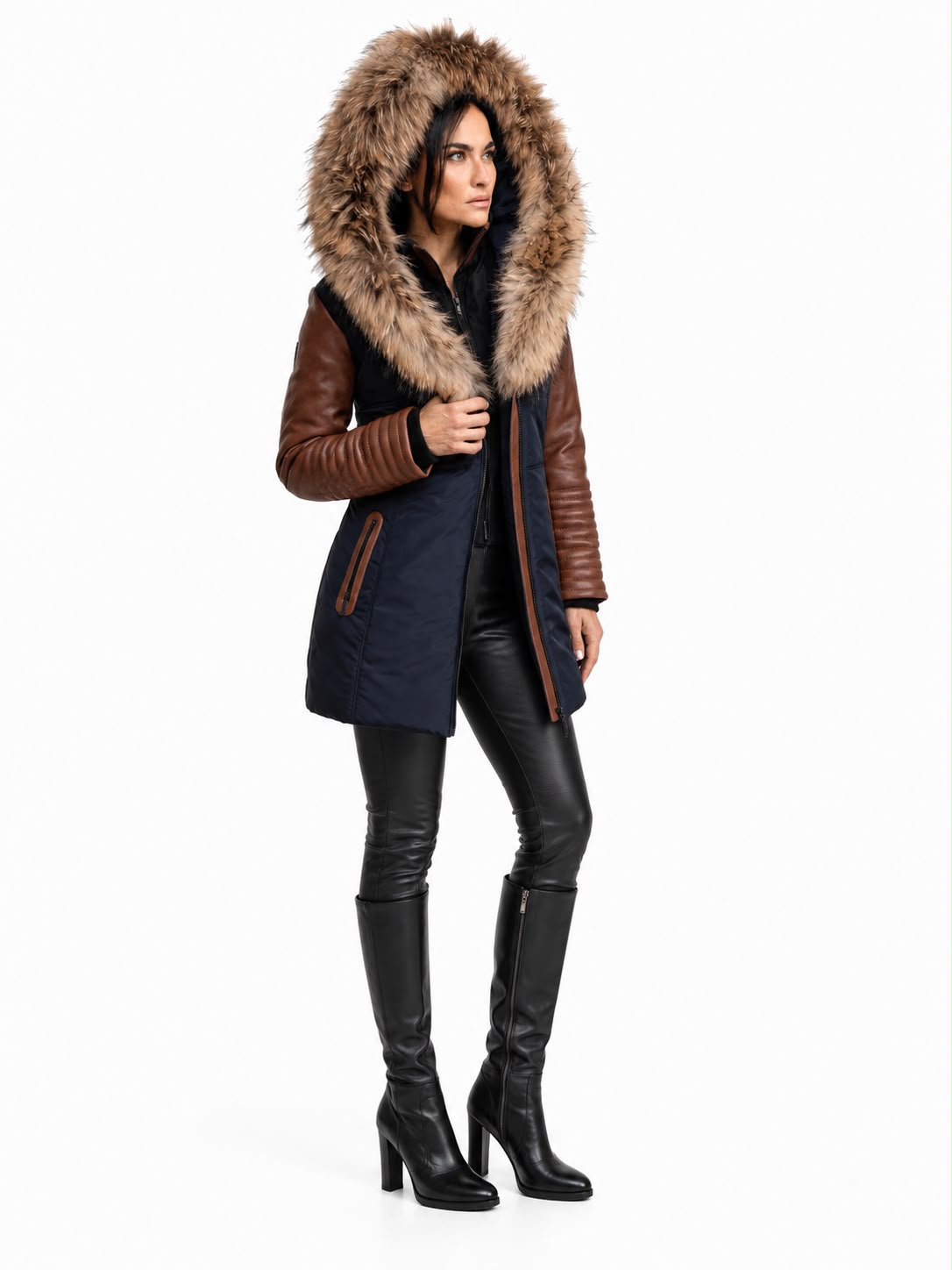 Melania Down Puffer With Leather Sleeves CG-thumbmail-1