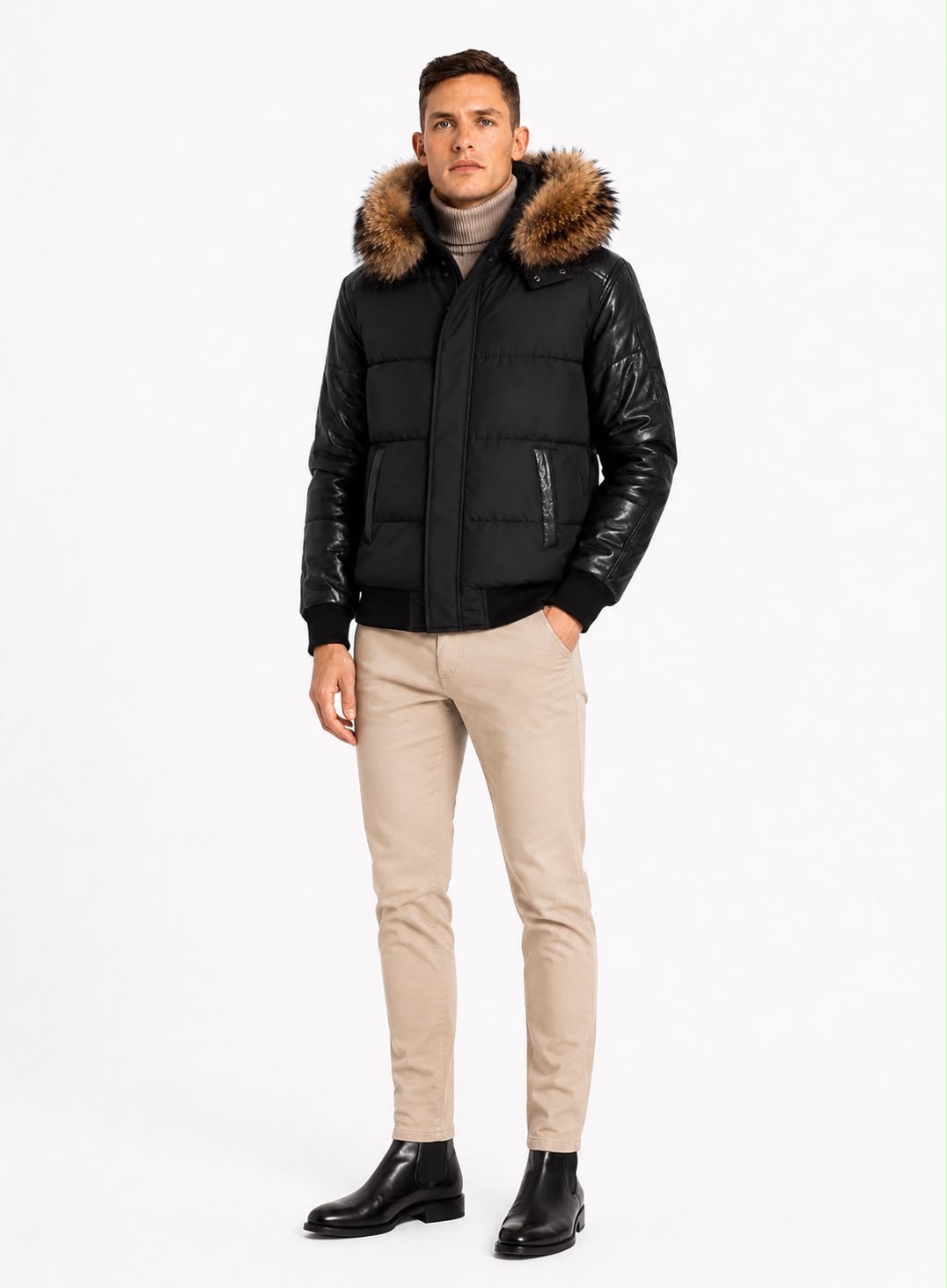 Lorenzo Down Bomber With Leather Sleeves-thumbmail-5
