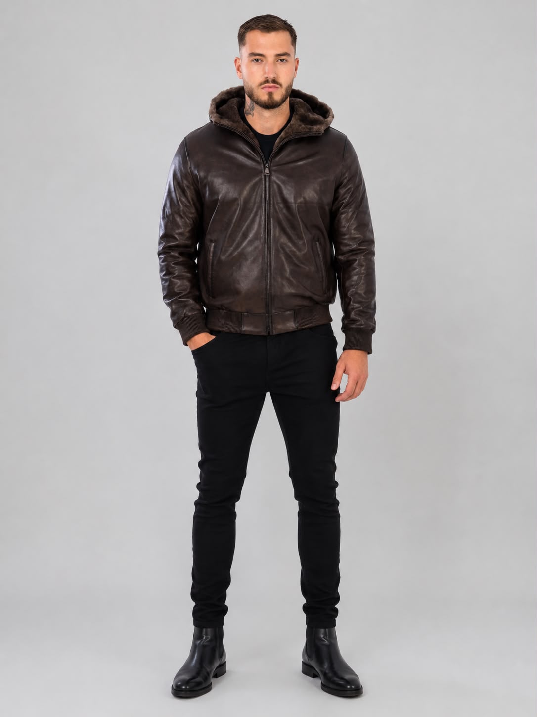 DANTE  Genuine Shearling Bomber Leather Jacket-thumbmail-3