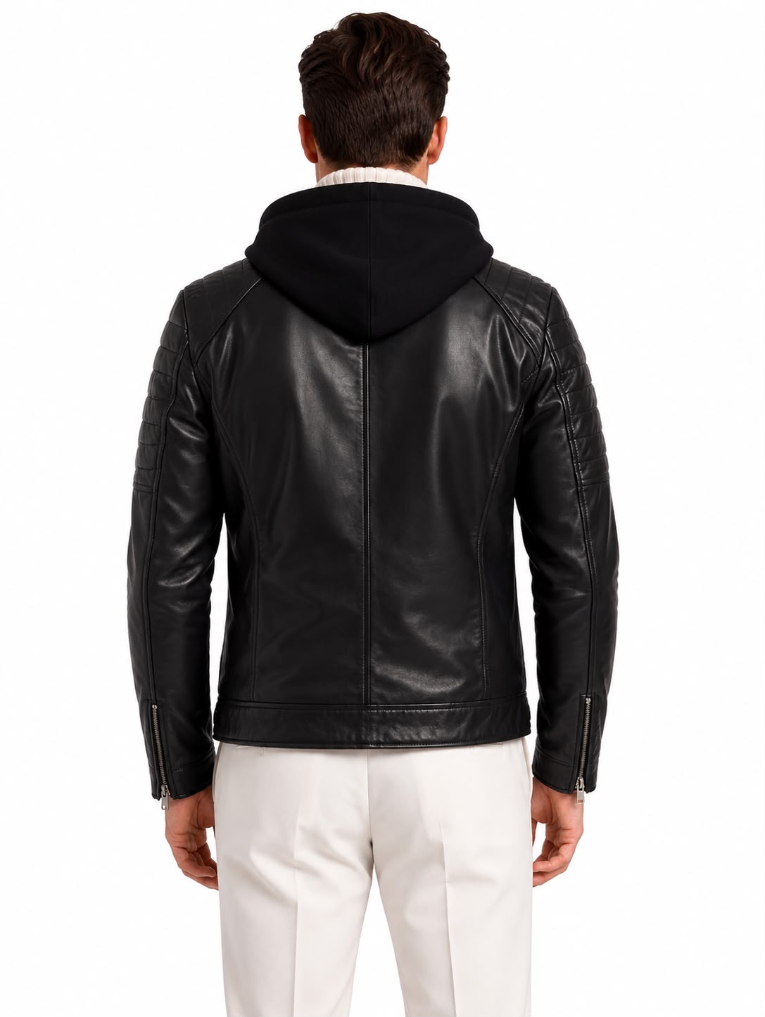 RYDER Men's Genuine Lambskin Leather Jacket with Removable Hood