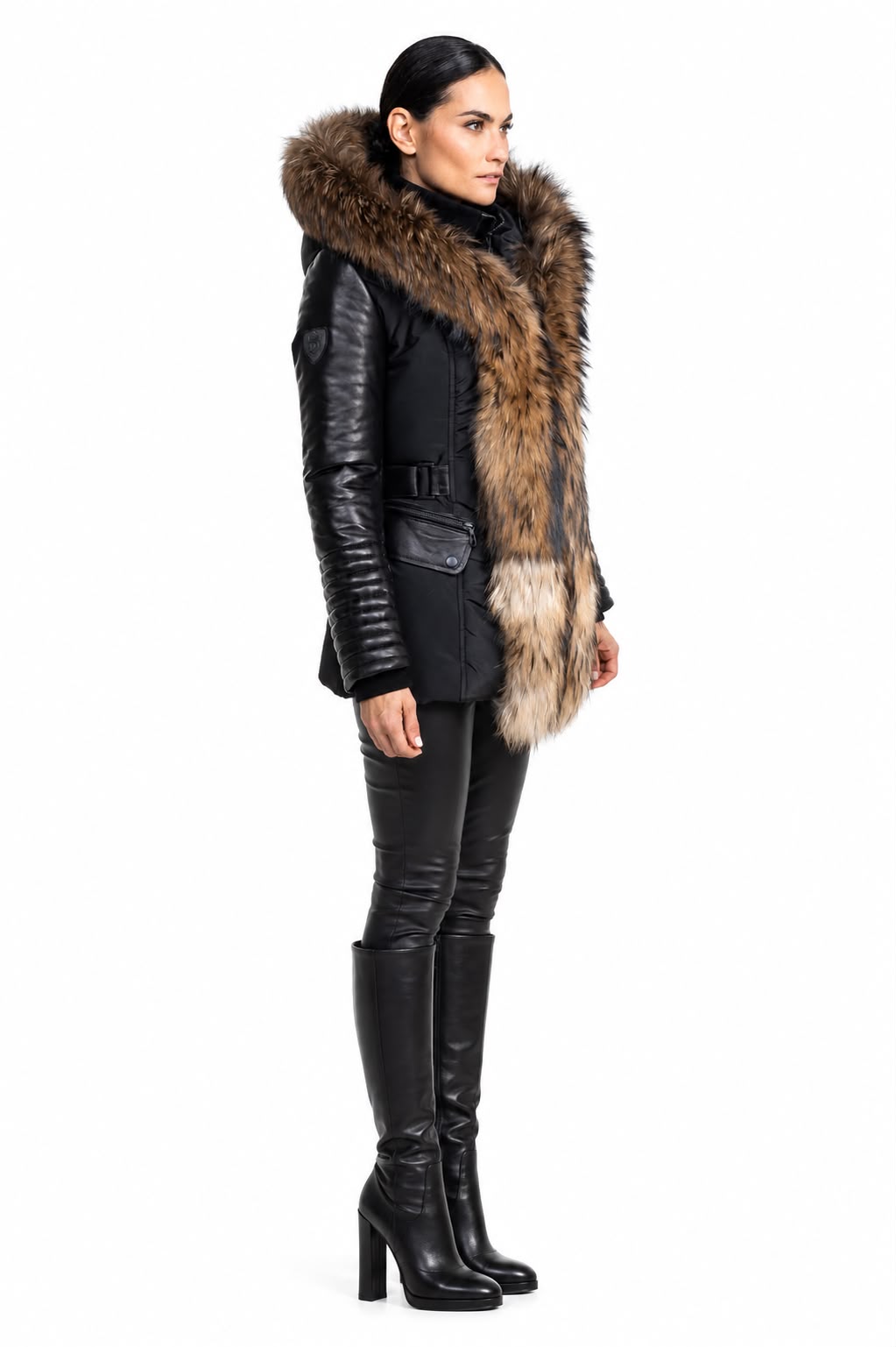 Kim Leather Sleeve Jacket With Natural Fur