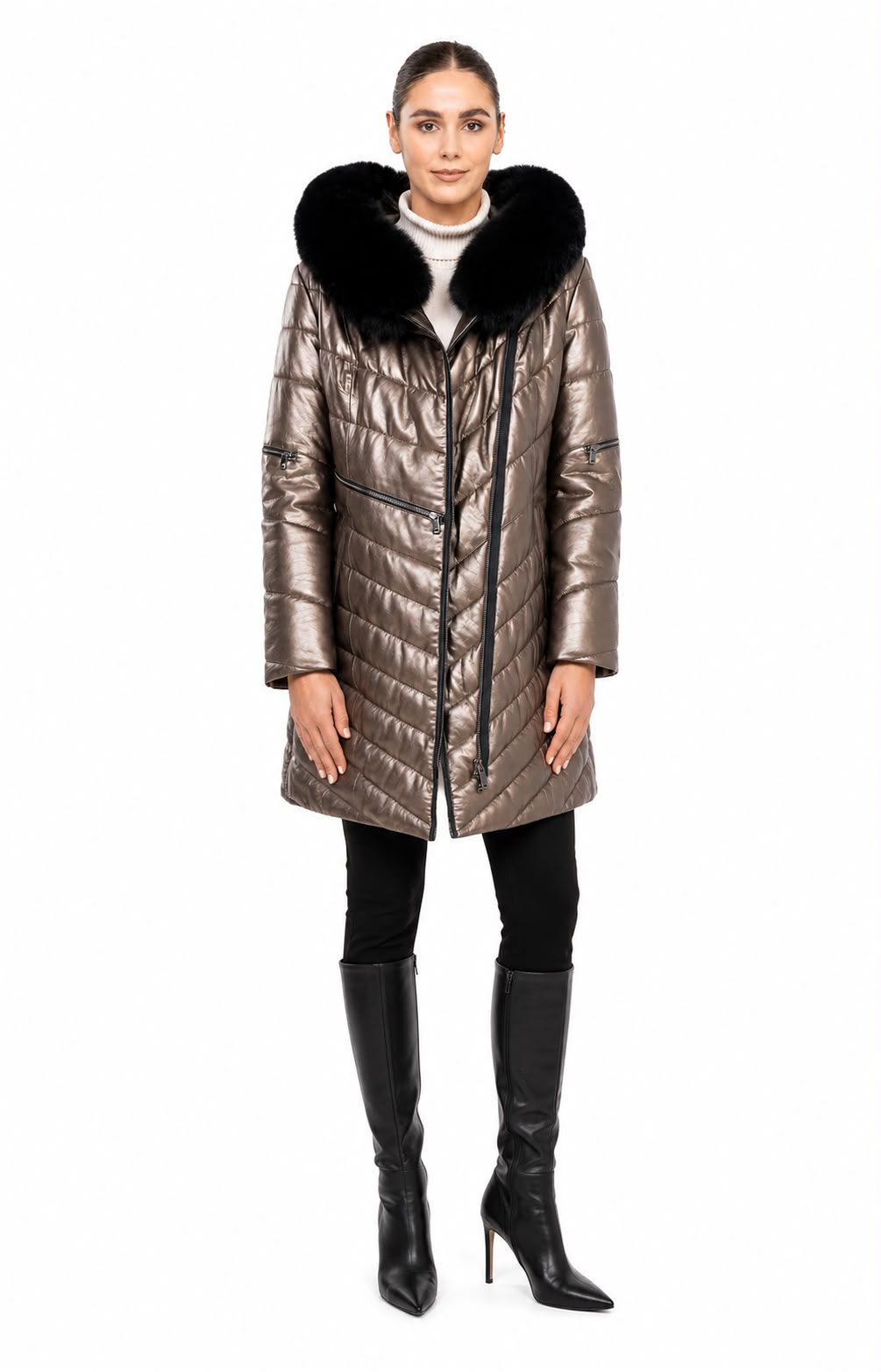 GRACE LEATHER FITTED DOWN PUFFER IN LAMBSKIN-thumbmail-4