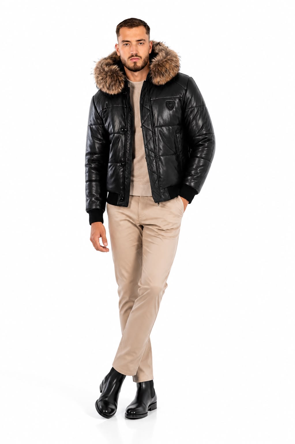 Arctic Men’s Winter Leather Coat With Natural Fur-thumbmail-5