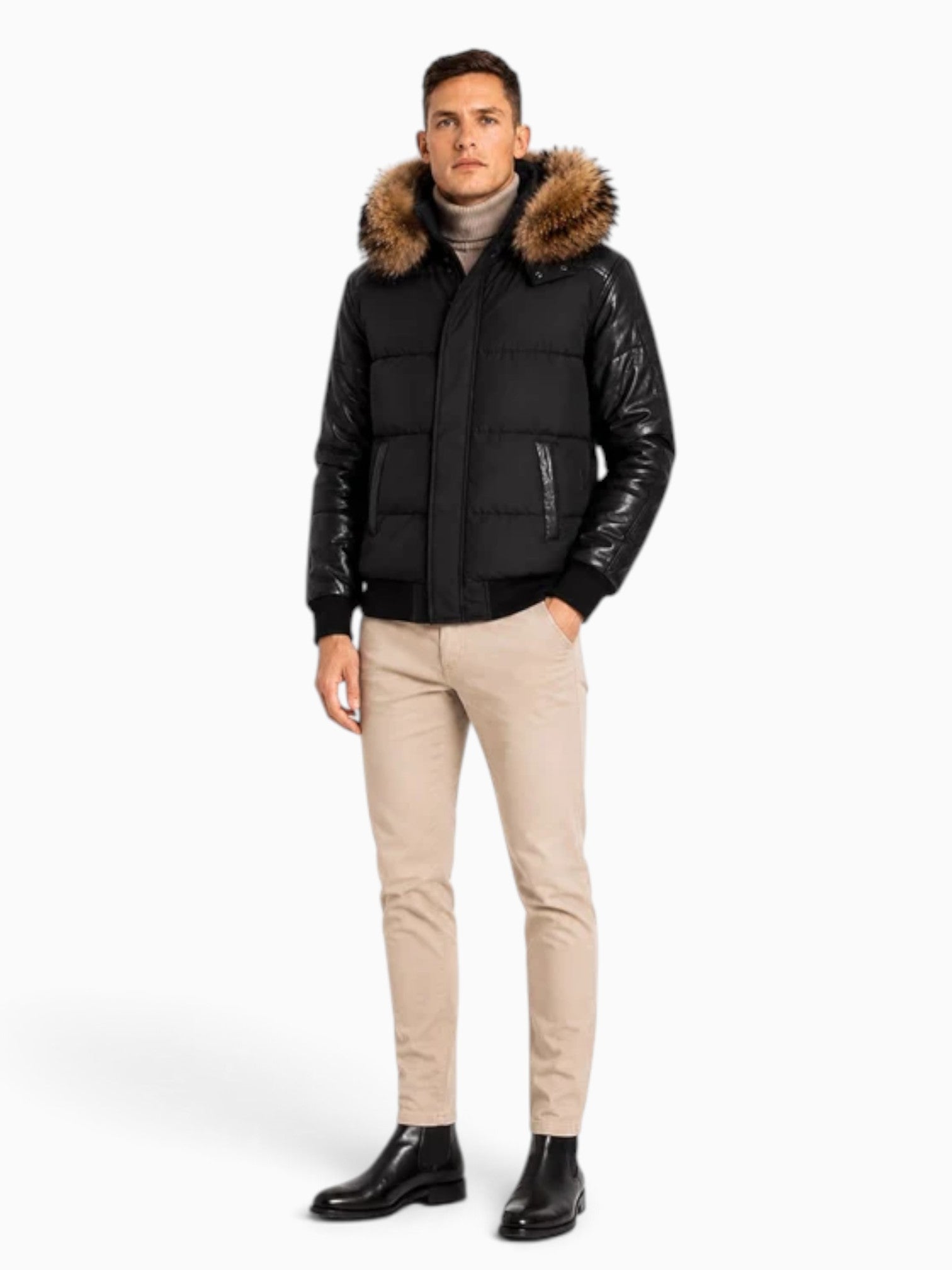 Lorenzo Down Bomber With Leather Sleeves-thumbmail-1