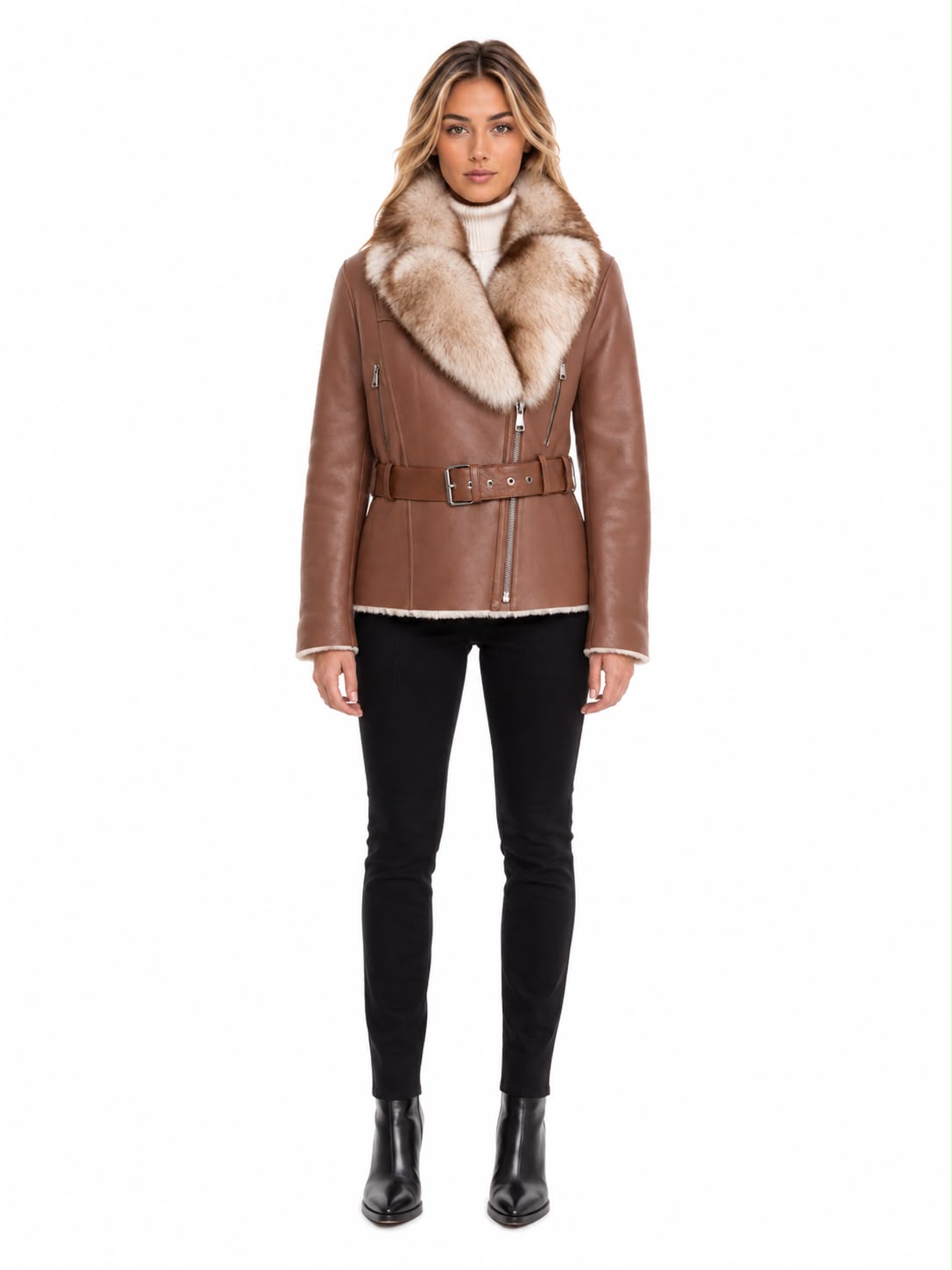 Melissa Shearling Jacket with Fox Fur Collar-thumbmail-4