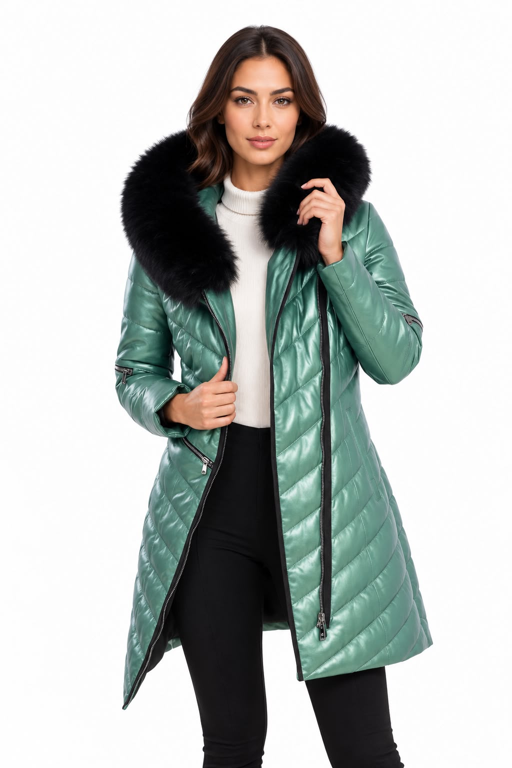 GRACE LEATHER FITTED DOWN PUFFER IN LAMBSKIN